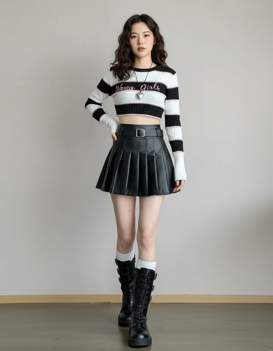 Jupe Plissée mini simili cuir chic