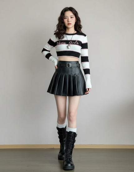 Jupe Plissée mini simili cuir chic