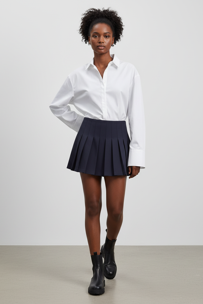 Jupe Plissée Bleue Marine Mini Chic