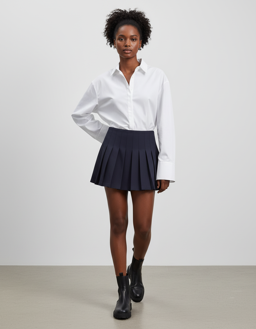 Jupe Plissée Bleue Marine Mini Chic