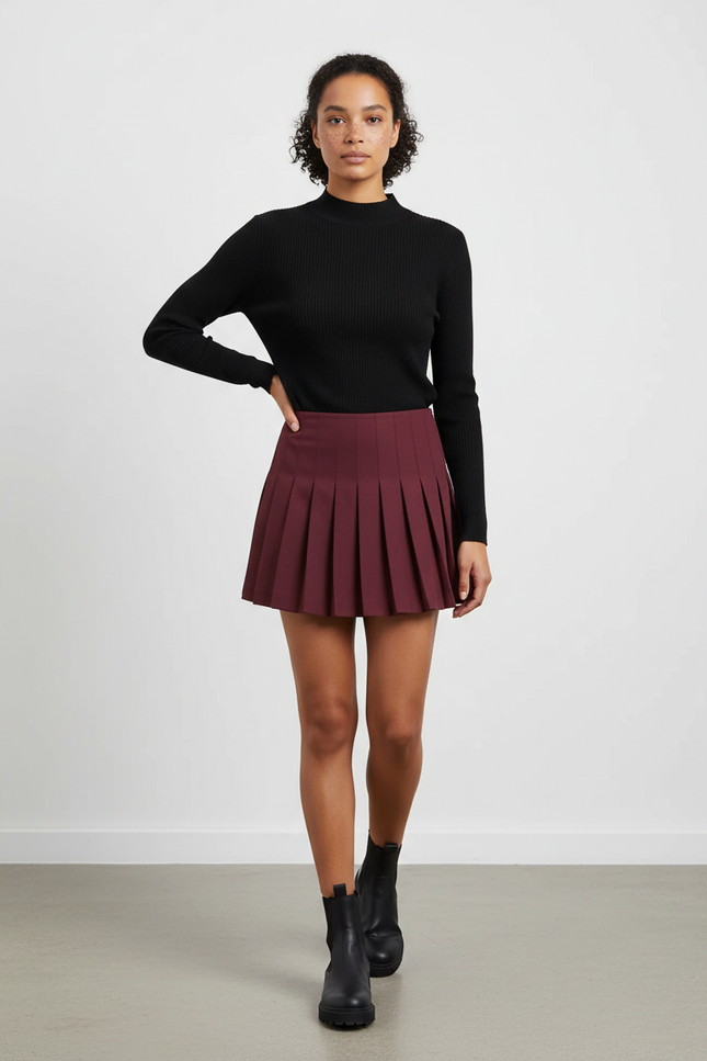 Jupe Plissée bordeaux mini chic
