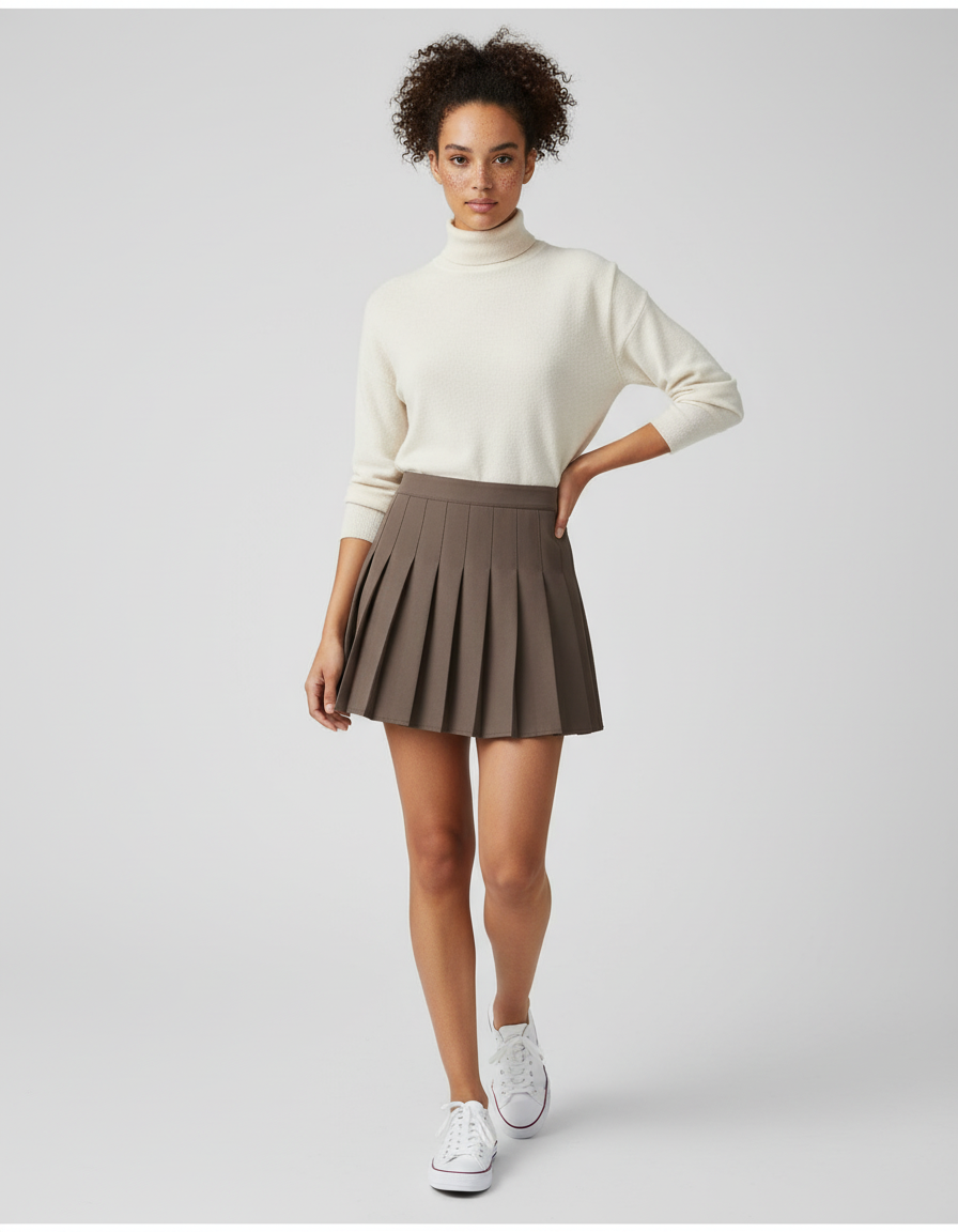 Jupe Plissée Taupe Mini Décontractée