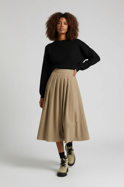 Jupe Plissée beige taille haute décontractée