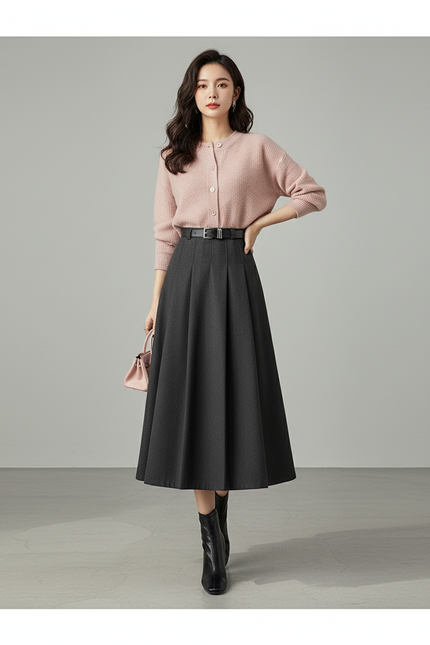 Jupe Plissée taille haute grise chic