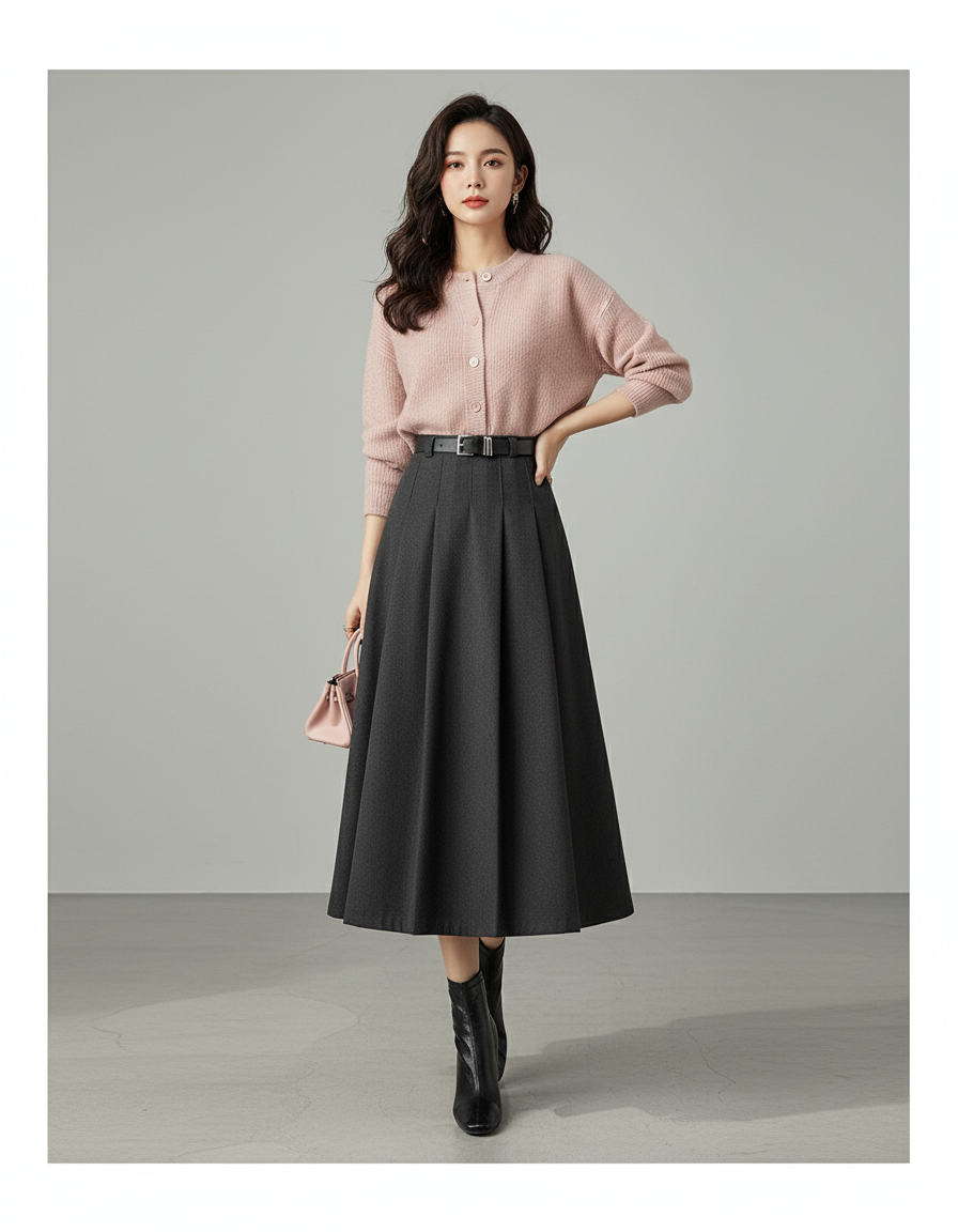 Jupe Plissée taille haute grise chic
