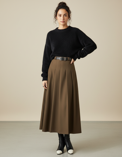 Jupe Plissée marron taille haute élégante raffinée