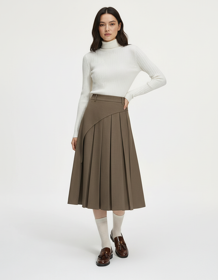 Jupe Plissée Marron Asymétrique Chic