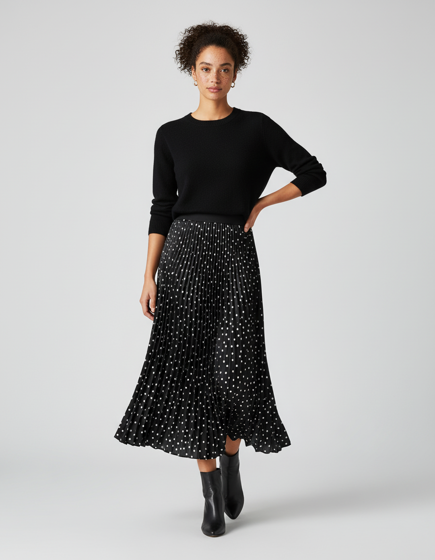 Jupe Plissée midi à pois élégante