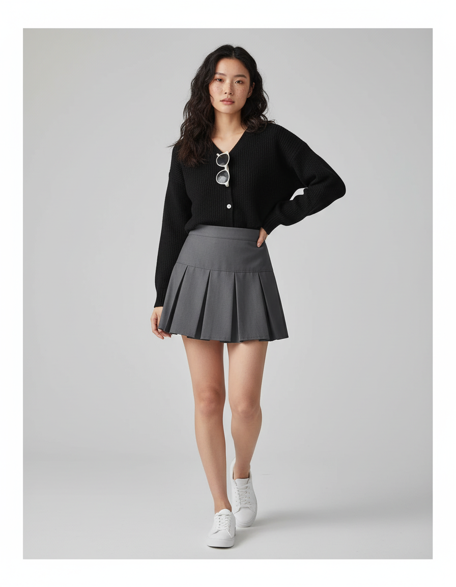 Jupe Plissée Grise Mini Preppy raffinée