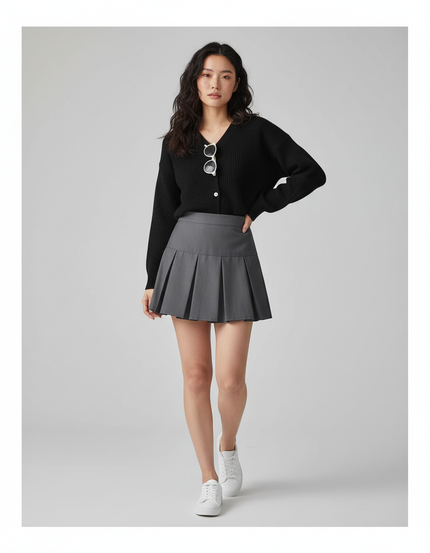 Jupe Plissée Grise Mini Preppy raffinée