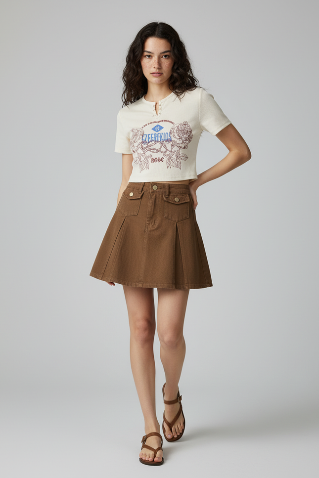 Jupe Plissée marron taille haute chic raffinée