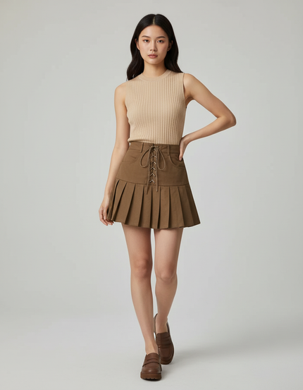 Jupe Plissée Marron Mini Chic raffinée élégante