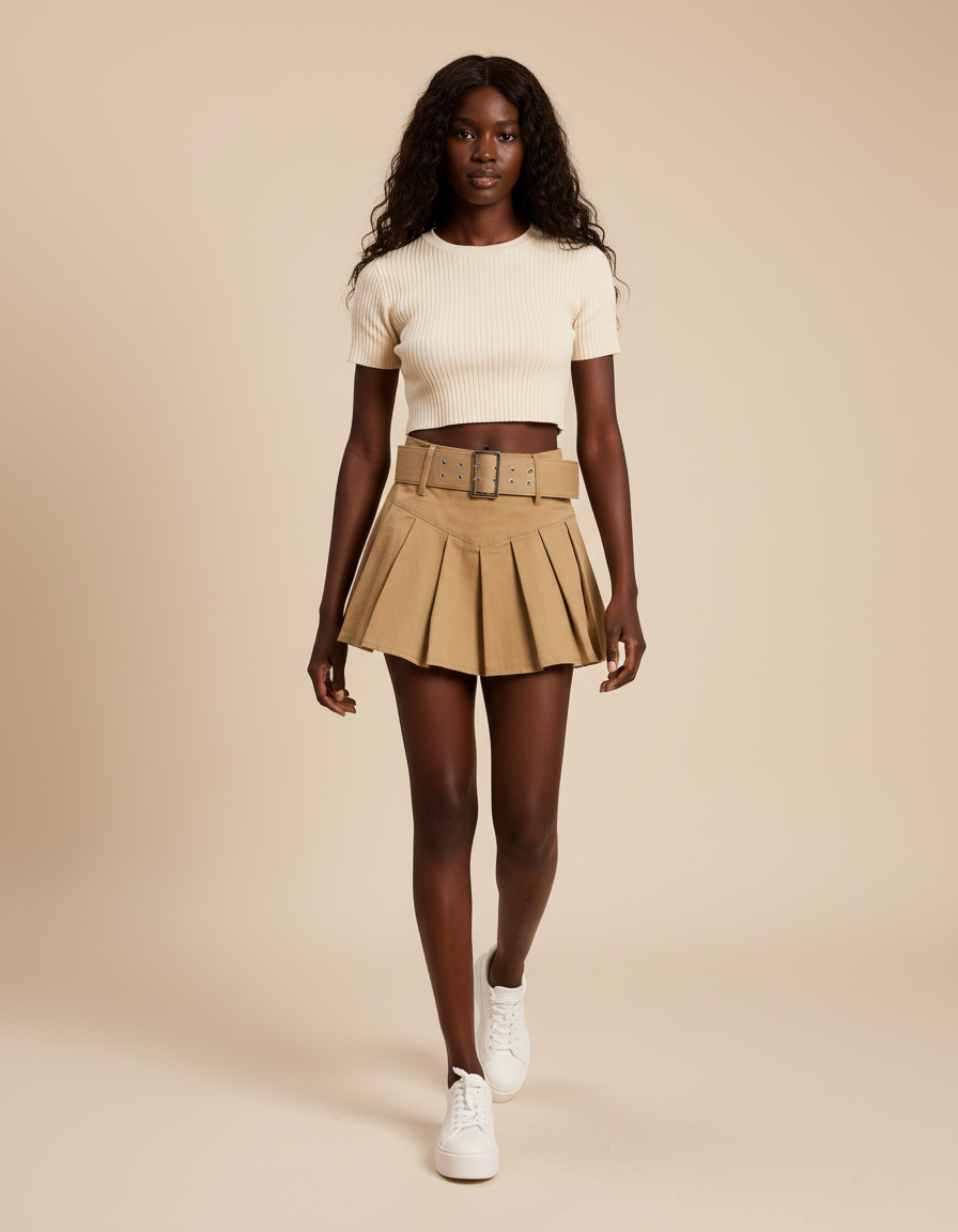 Jupe Plissée Marron Mini Chic tendance