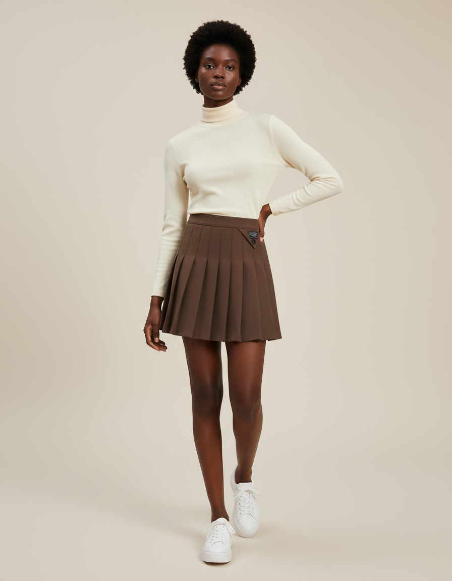 Jupe Plissée marron courte chic raffinée