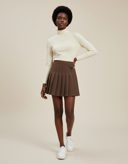 Jupe Plissée marron courte chic raffinée