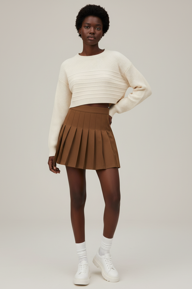 Jupe Plissée marron preppy chic