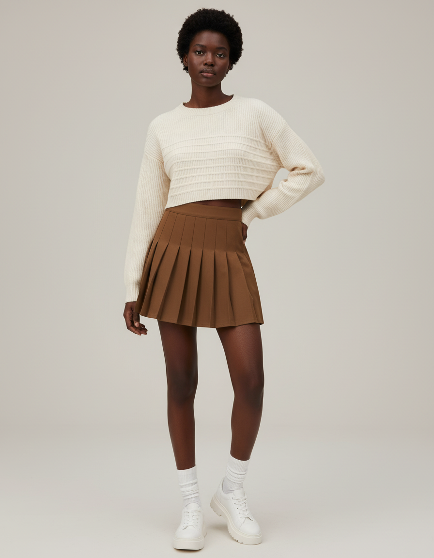Jupe Plissée marron preppy chic
