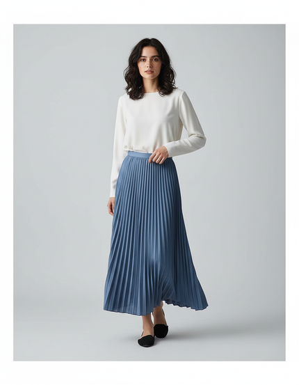 Jupe Plissée Bleue Longue Fluide