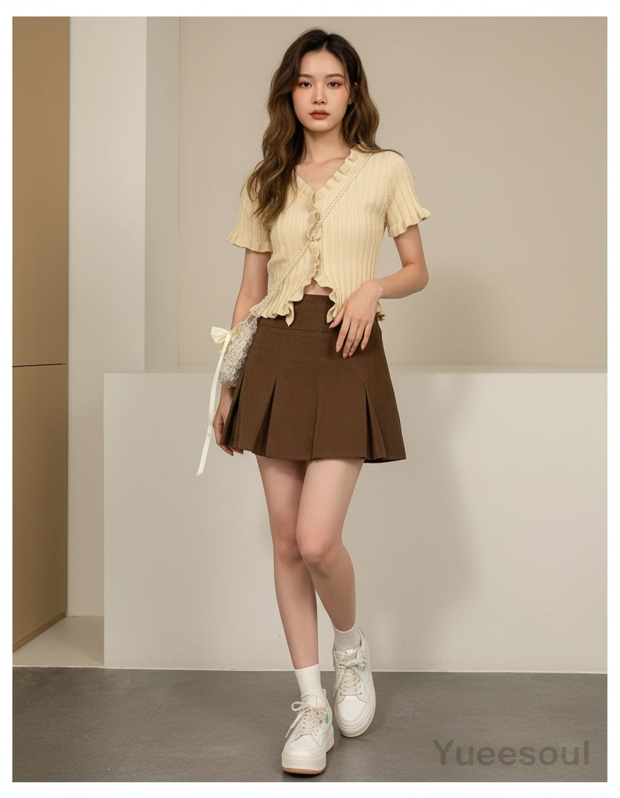 Jupe Plissée Marron Mini Chic moderne