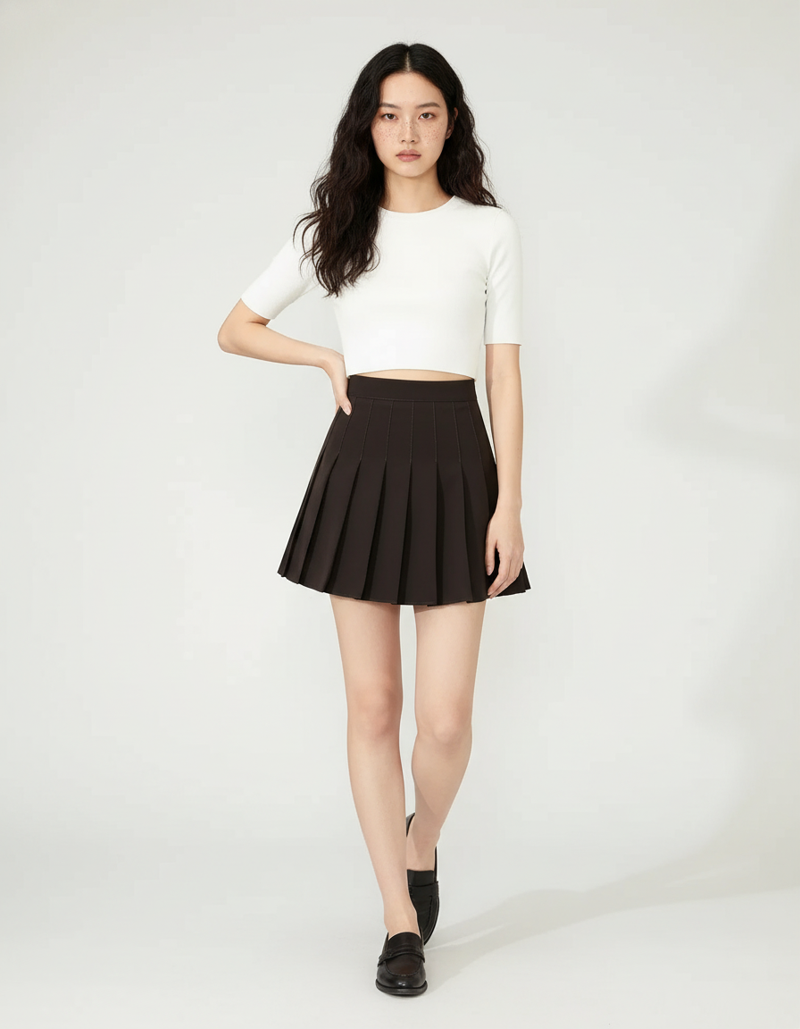 Jupe Plissée Marron Mini Coréenne