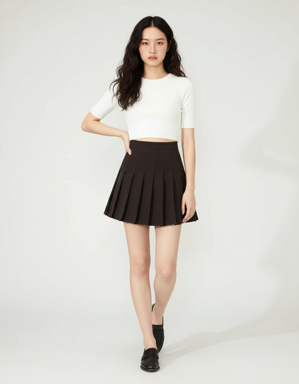 Jupe Plissée Marron Mini Coréenne
