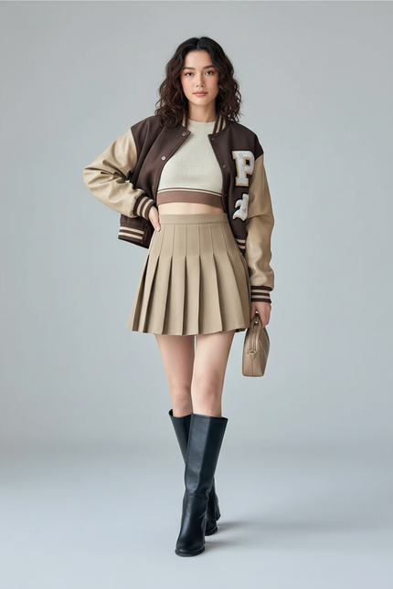 Jupe Plissée beige mini chic