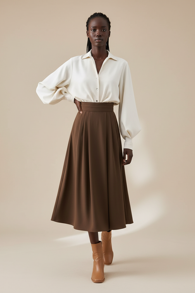 Jupe Plissée Marron Taille Haute Chic raffinée classique