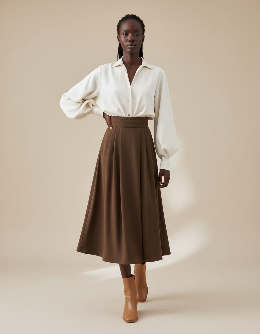 Jupe Plissée Marron Taille Haute Chic raffinée classique