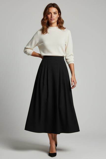 Jupe Plissée noire longue élégante tendance