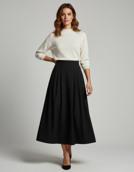 Jupe Plissée noire longue élégante tendance