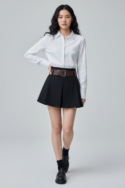 Jupe Plissée Noire A-line Chic