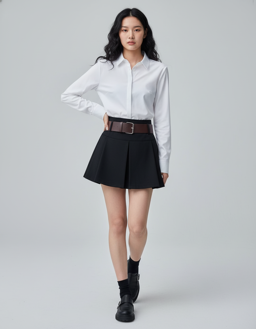 Jupe Plissée Noire A-line Chic