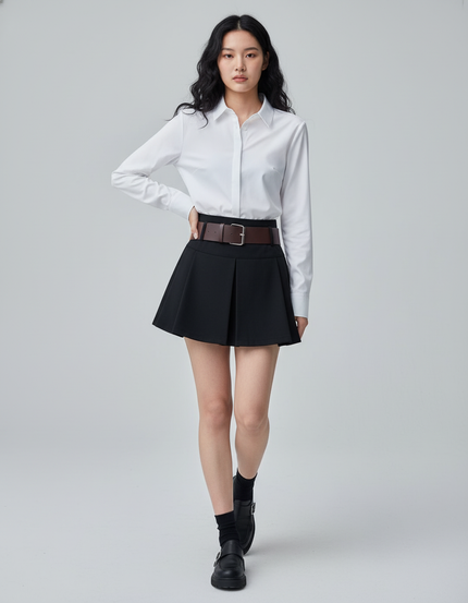 Jupe Plissée Noire A-line Chic