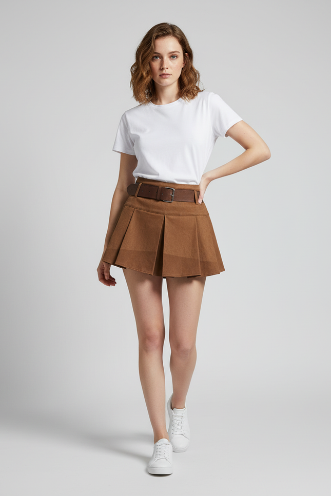 Jupe Plissée marron taille haute rétro