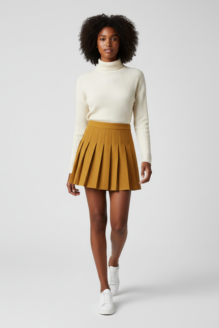 Jupe Plissée marron mini chic moderne urbaine