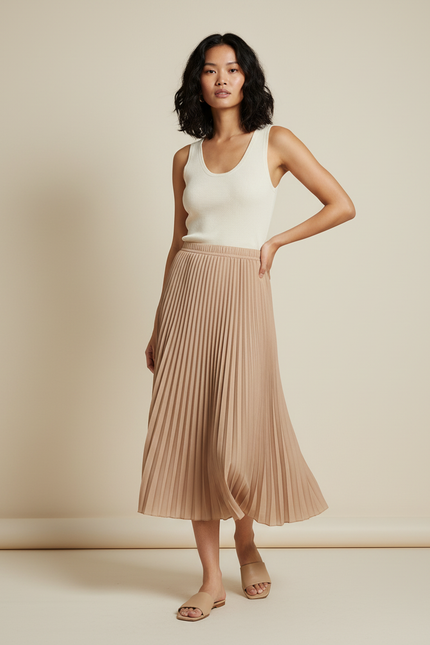 Jupe Plissée Beige Fluide Élégante