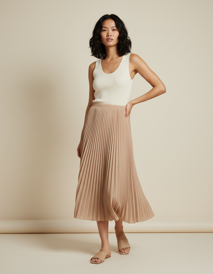 Jupe Plissée Beige Fluide Élégante