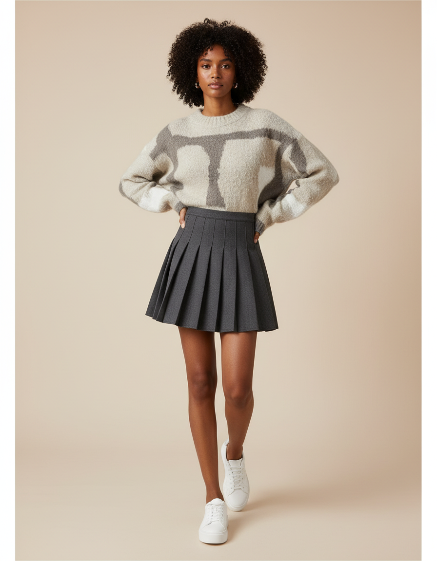Jupe Plissée Grise Vintage Chic