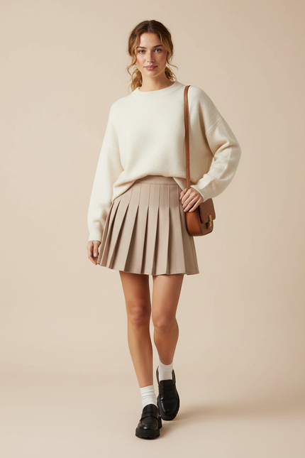 Jupe Plissée beige mini chic raffinée
