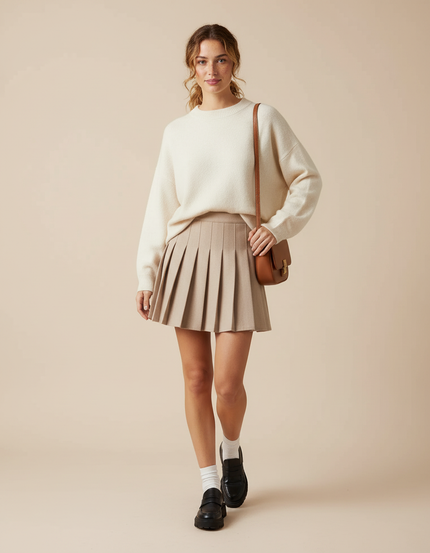 Jupe Plissée beige mini chic raffinée