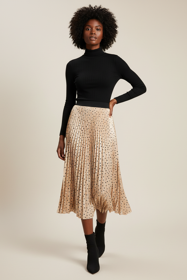 Jupe Plissée dorée à pois chic