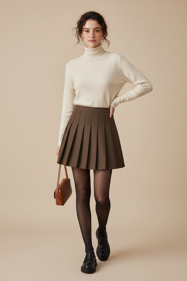 Jupe Plissée Marron Mini Chic originale