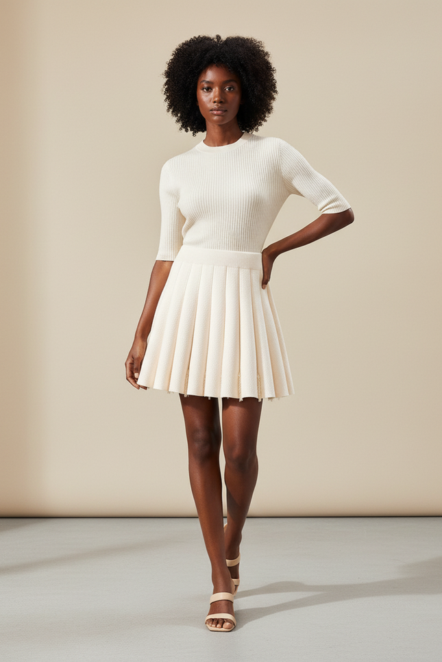 jupe plissée creme
