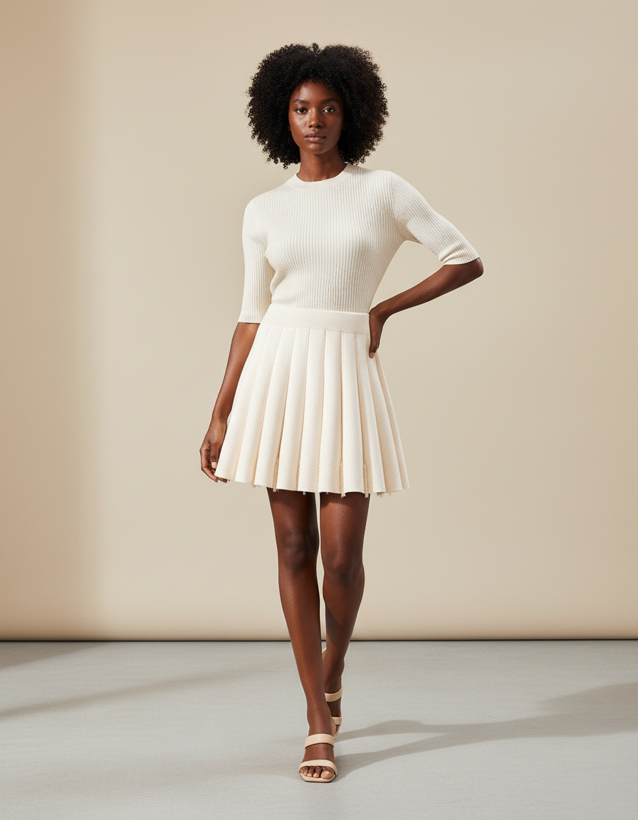 jupe plissée creme