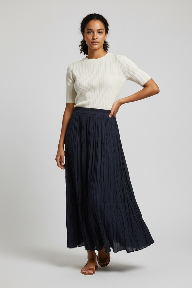 jupe longue taille haute plissée