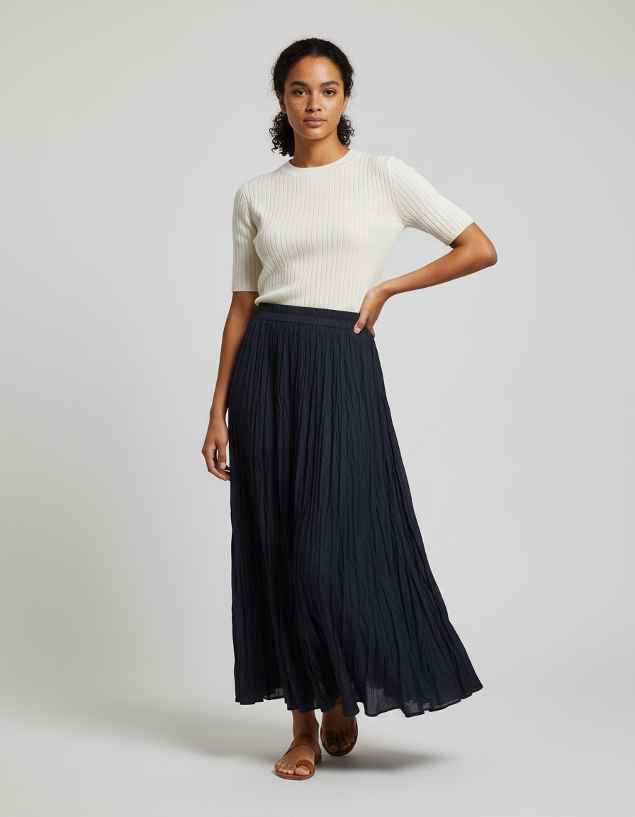 jupe longue taille haute plissée