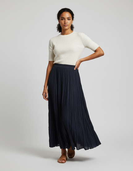 jupe longue taille haute plissée