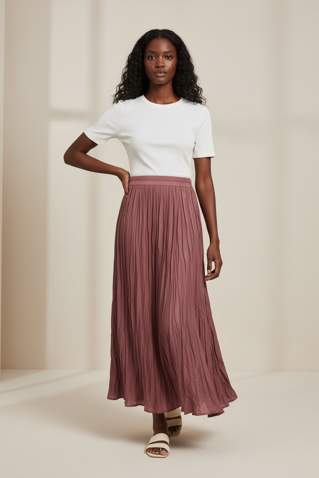 jupe plissée midi bordeaux