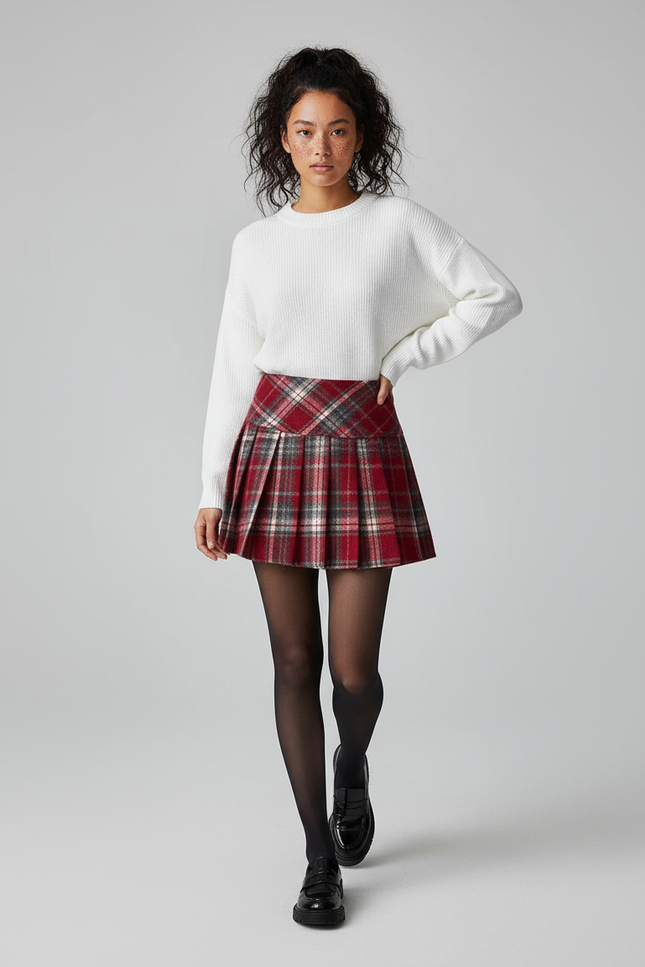 Jupe Plissée rouge écossais épaisse chic