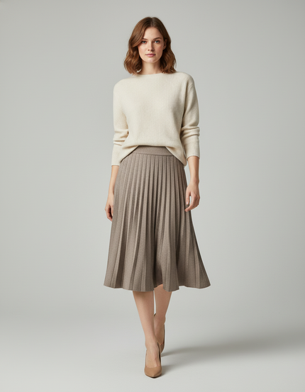 jupe plissée mi longue beige